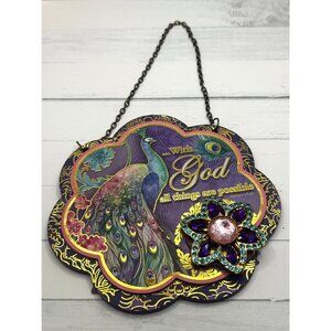 Peacock-Themed Wall Hanging Plaque With Inspirational Verse